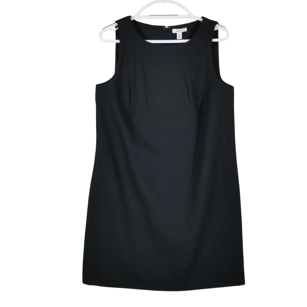 Nine West Shift Dress Women Medium Black Wool Blend Sleeveless Textured Zip Back